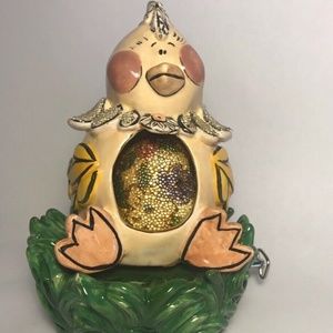 VTG Blue Sky ceramic chicken music box, glitter rotating egg